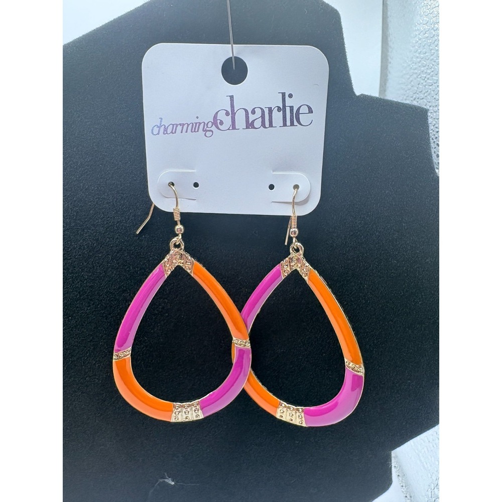 Charming Charlie Orange and Pink Dangle Earrings Pierced